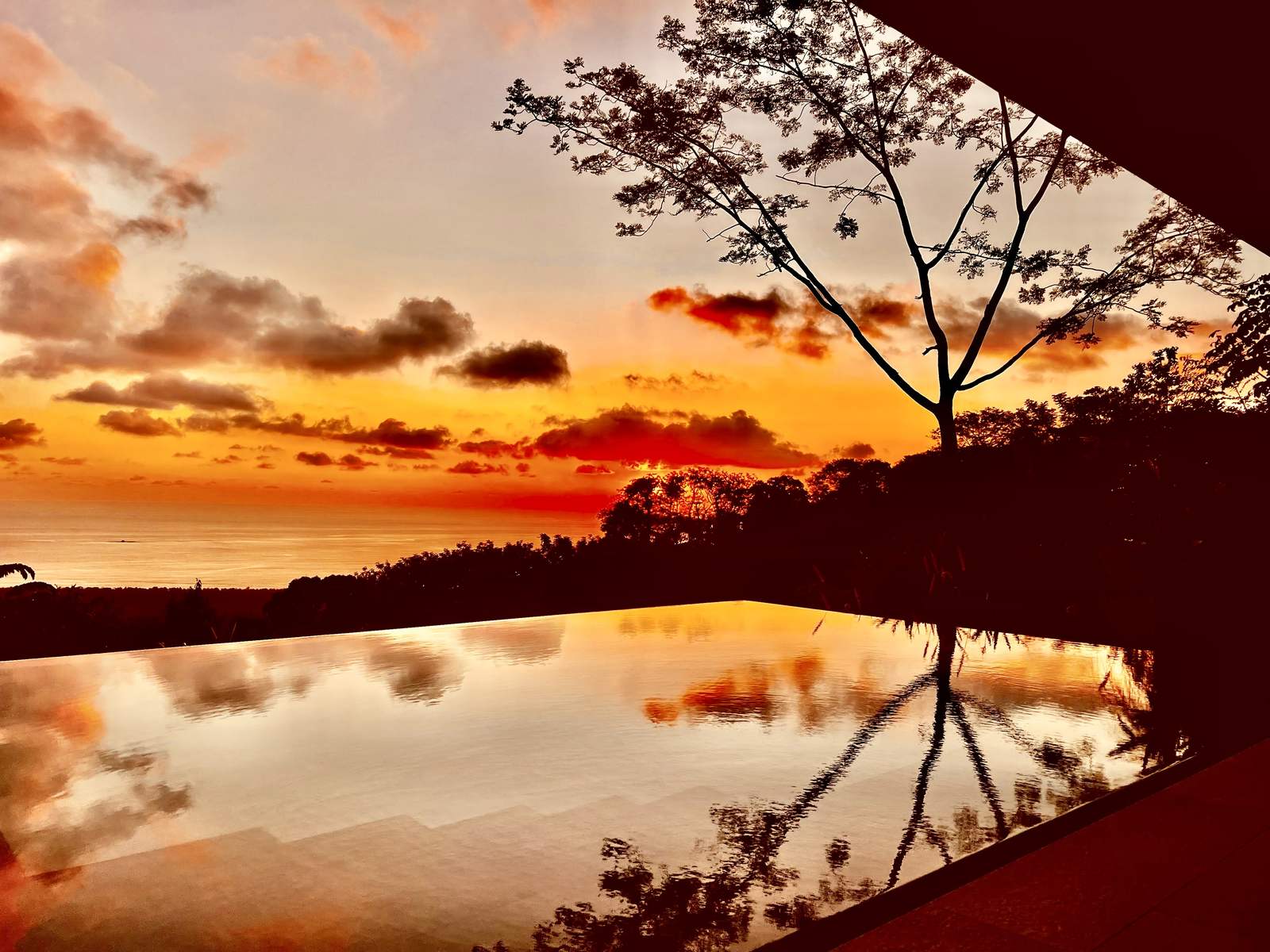 Sunset over the Pacific, reflected in the pool