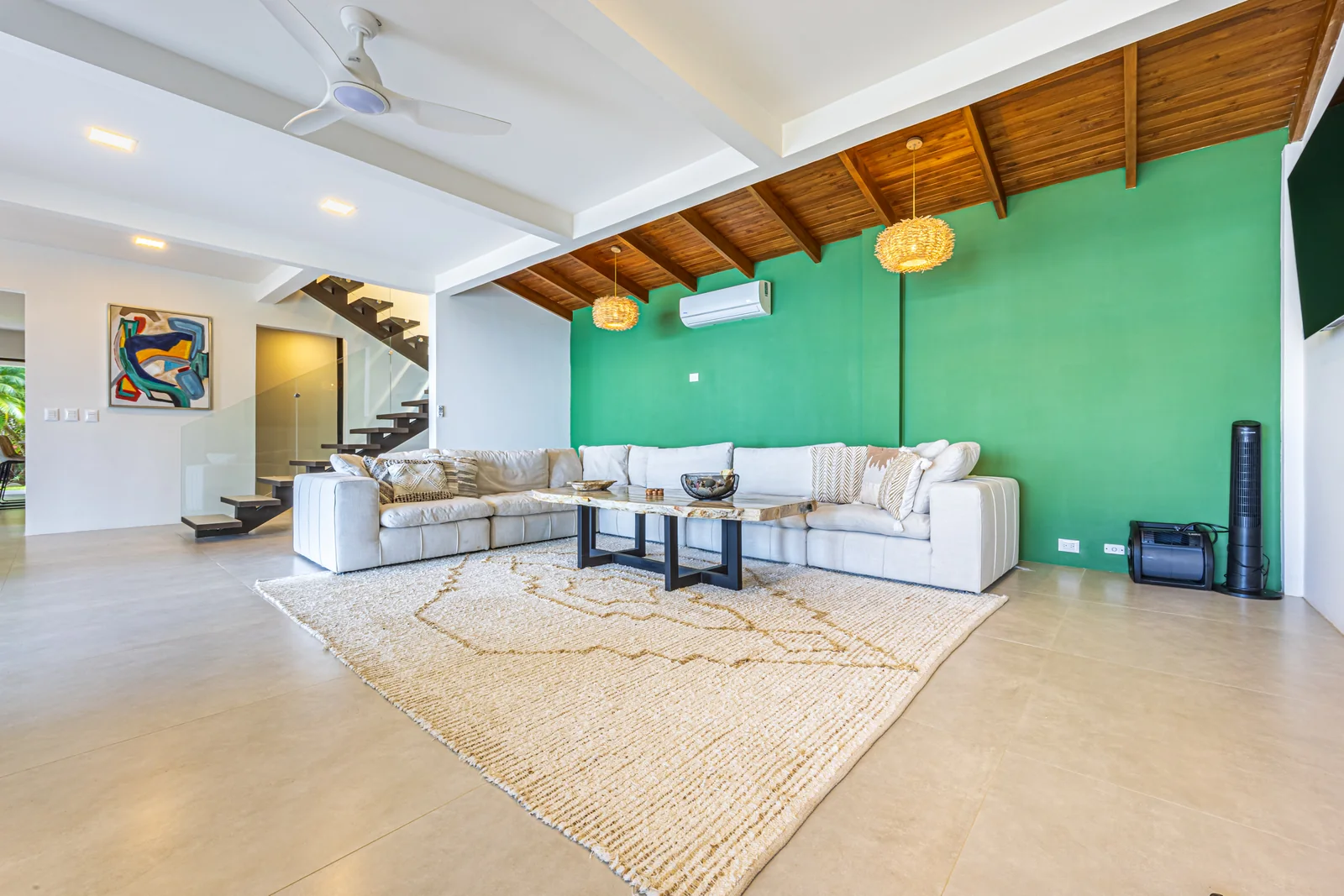 Casa Ballena &mdash; the living room under vaulted timber