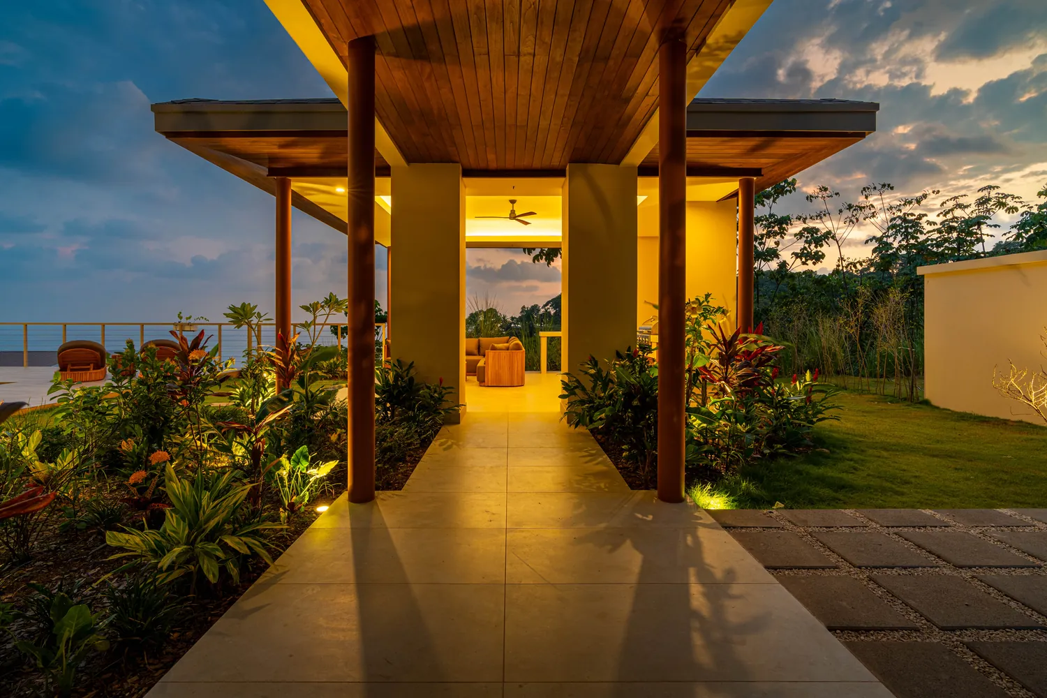 Casa Bella Vi&ntilde;a &mdash; the entry breezeway at dusk