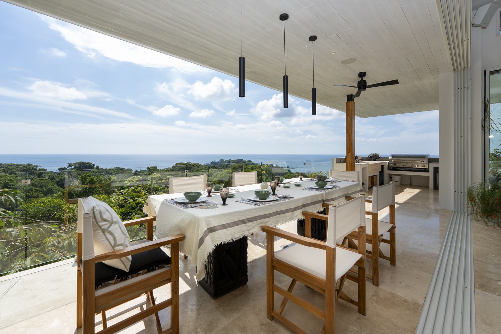 The dining table, set facing the whitewater