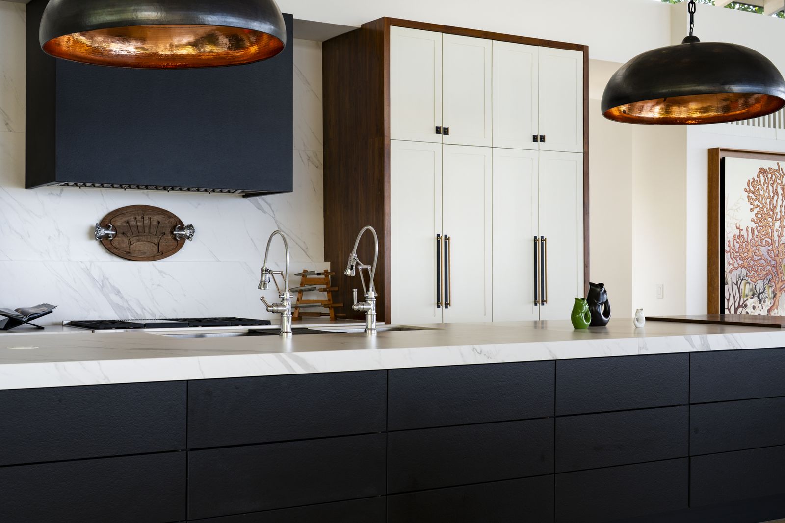 The bar kitchen, finished in dark stone
