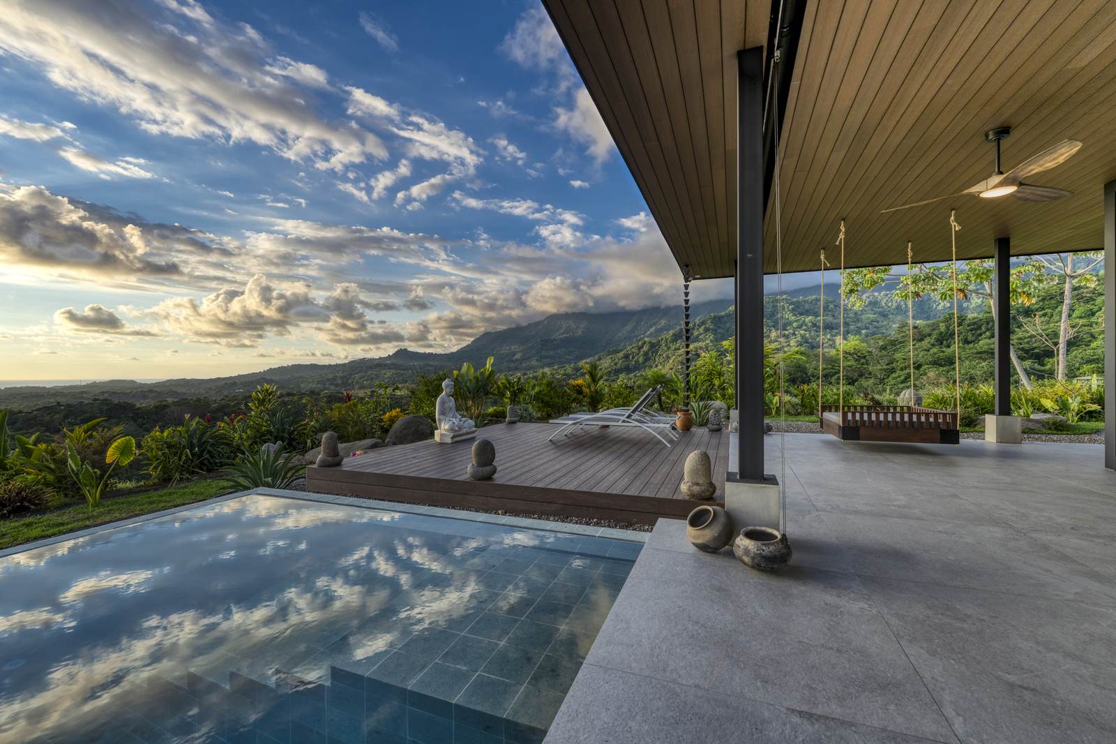 Casa Karuna &mdash; The pool terrace, with the mountains beyond