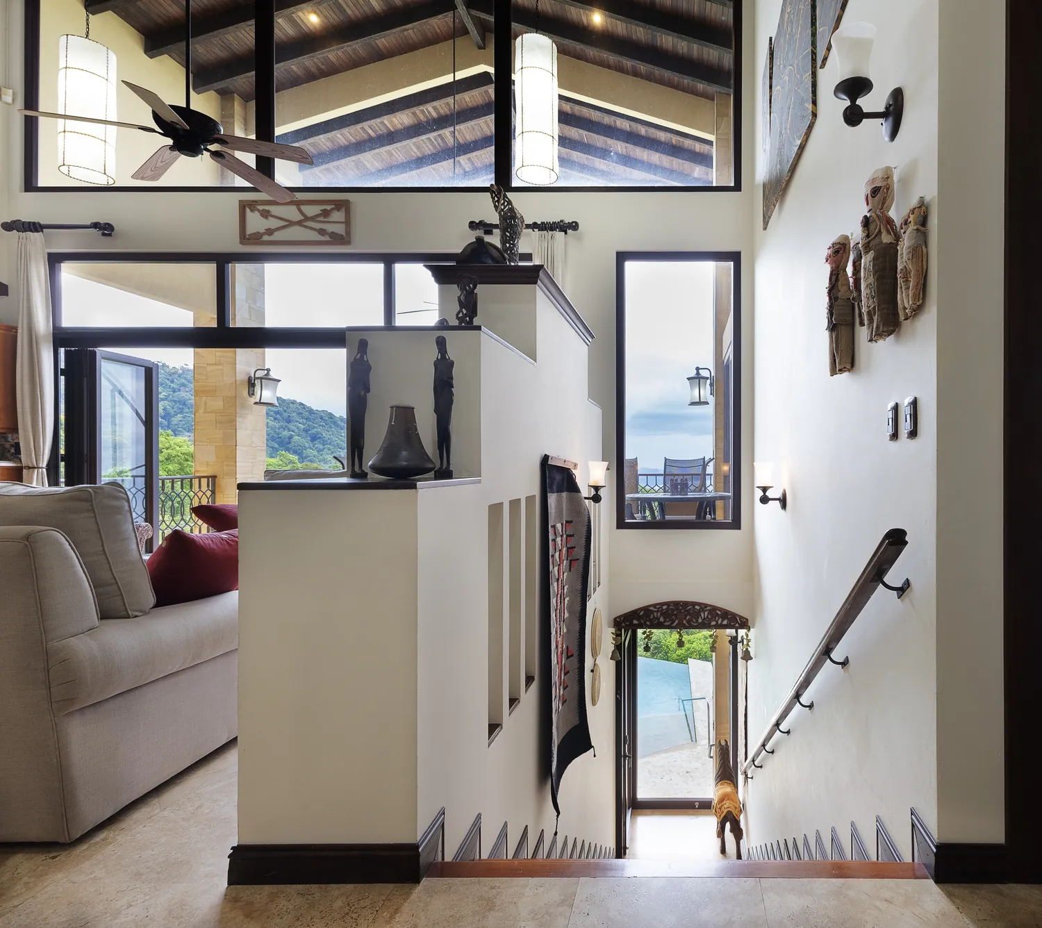 Casa Ladera &mdash; the interior hall leading down to the pool level