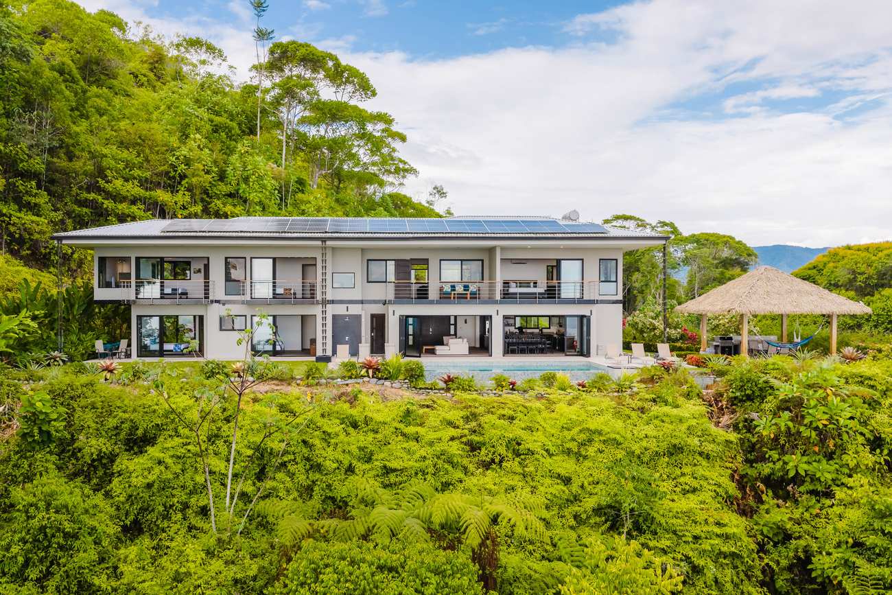 Casa Monta&ntilde;a &mdash; The house from the air, set into the hillside at Lagunas