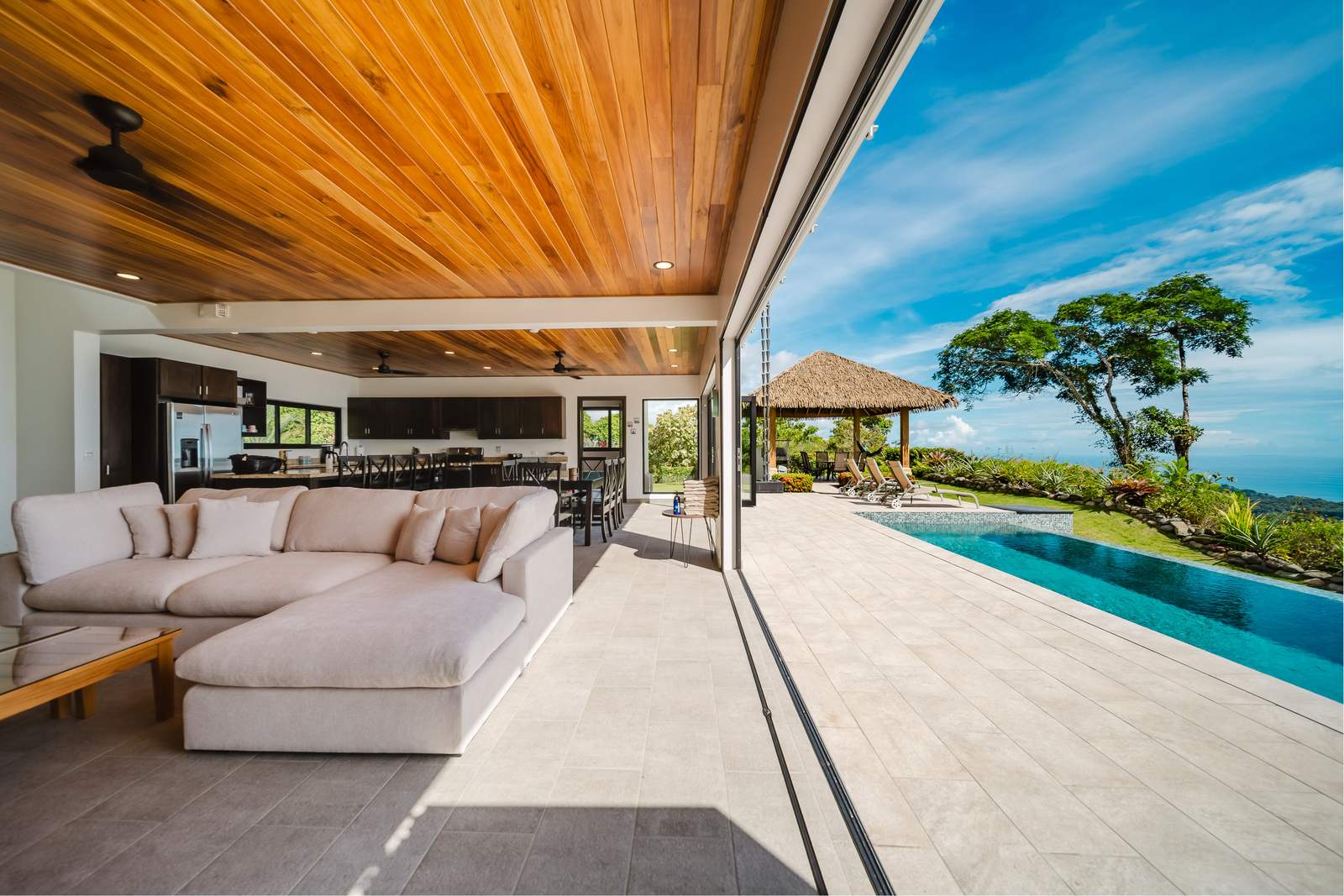 Casa Monta&ntilde;a &mdash; The great room, its bi-fold doors opened away entirely