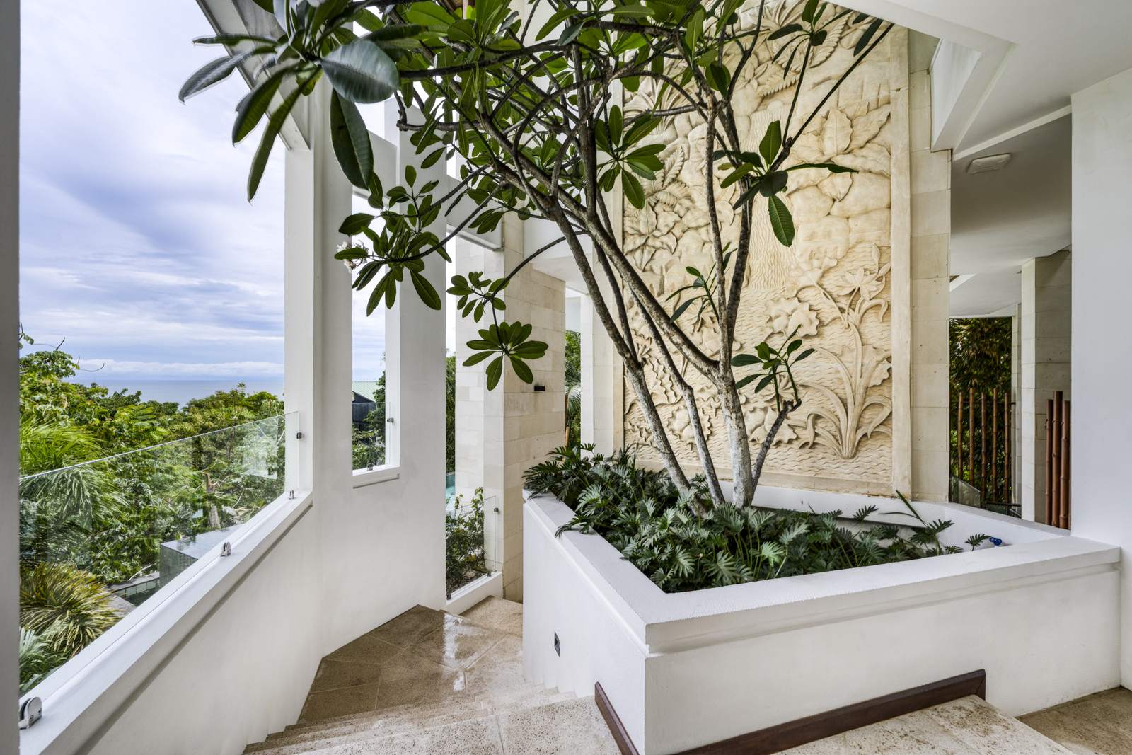 Casa SolAngelo &mdash; the living Frangipani tree rising through the atrium