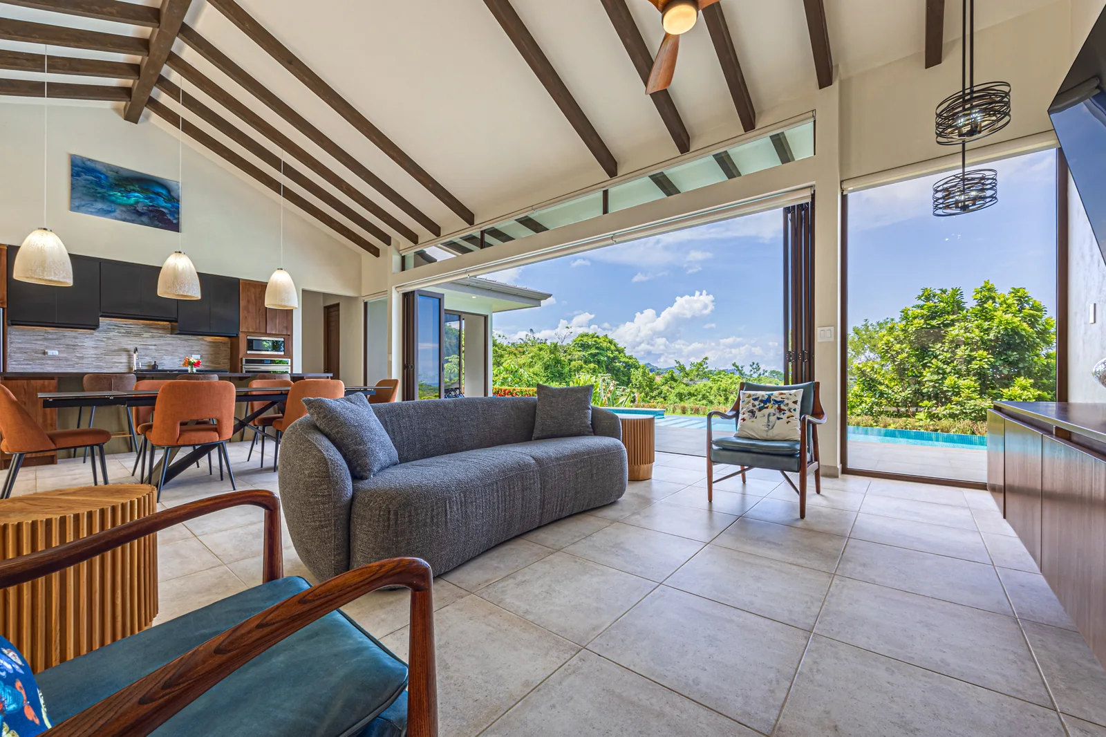 Casa Tranquilidad &mdash; the living room under beam ceilings