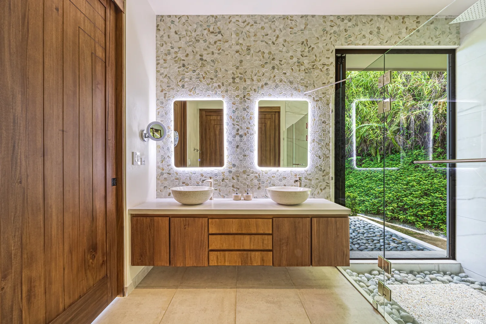 Casa Tranquilidad &mdash; the primary bath, with its dual rain shower