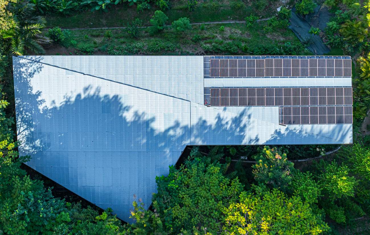 Cascada de Luz &mdash; The blue-tinted perforated roof panels, seen from above