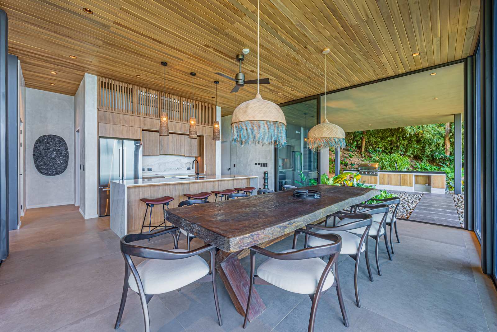 Cascada de Luz &mdash; Dining beneath the woven pendant lights