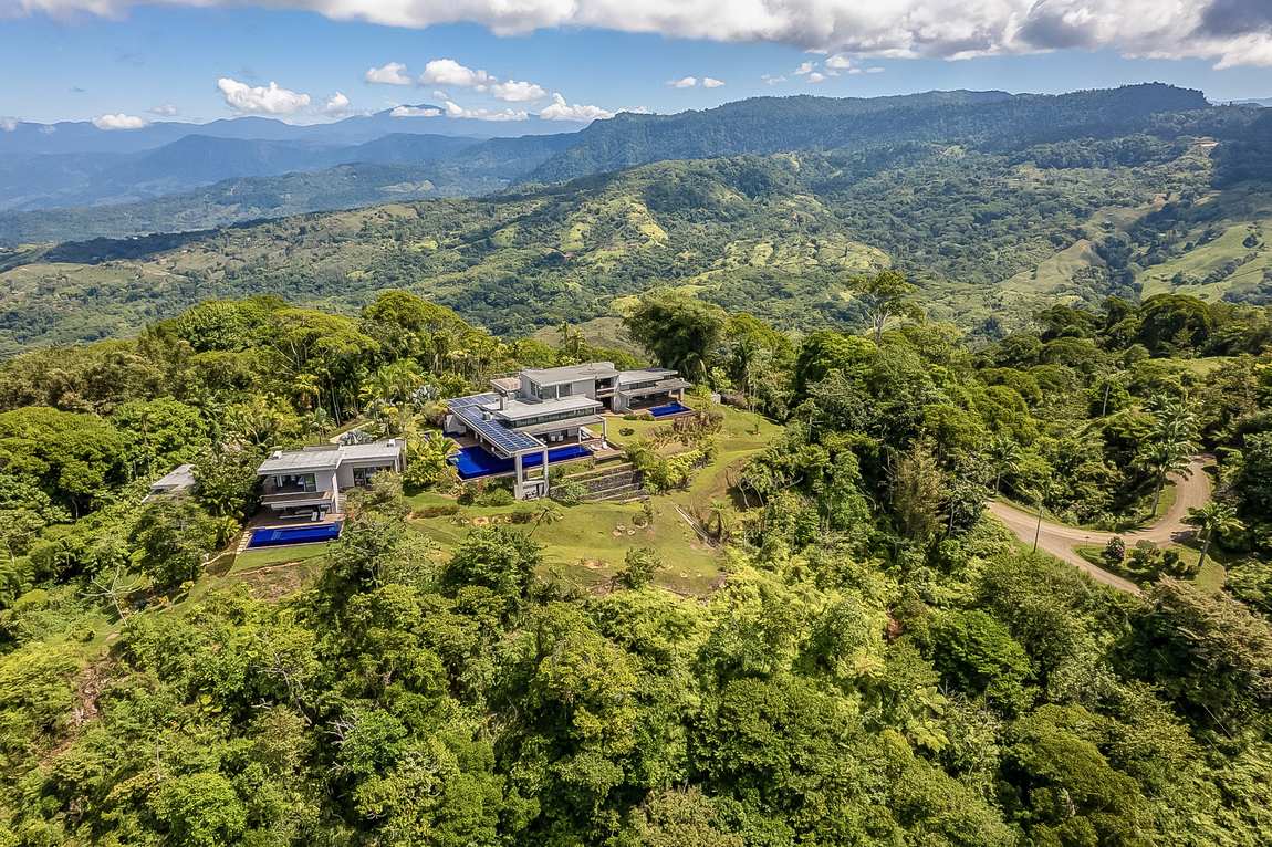 The estate from the air, set on its ridge in the cloud forest above Escaleras