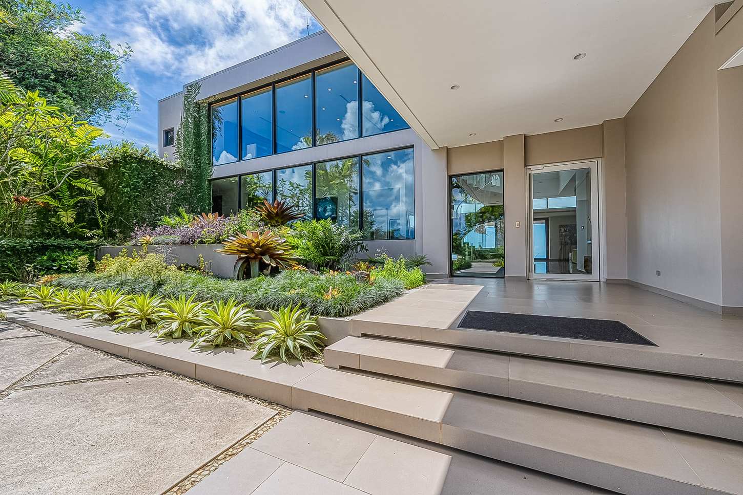 The entry walk, cut through planted terraces