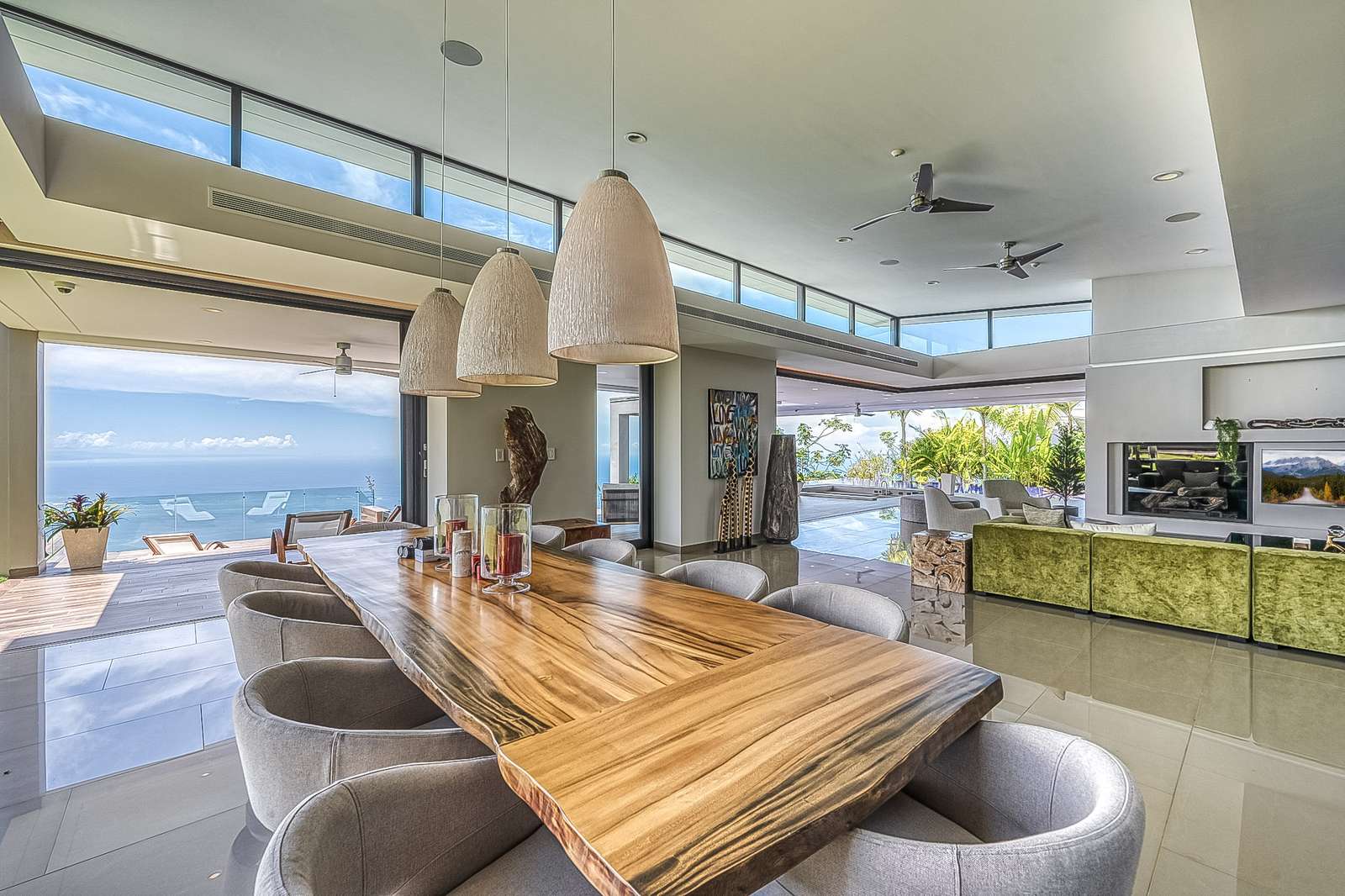The dining table, positioned to face the view