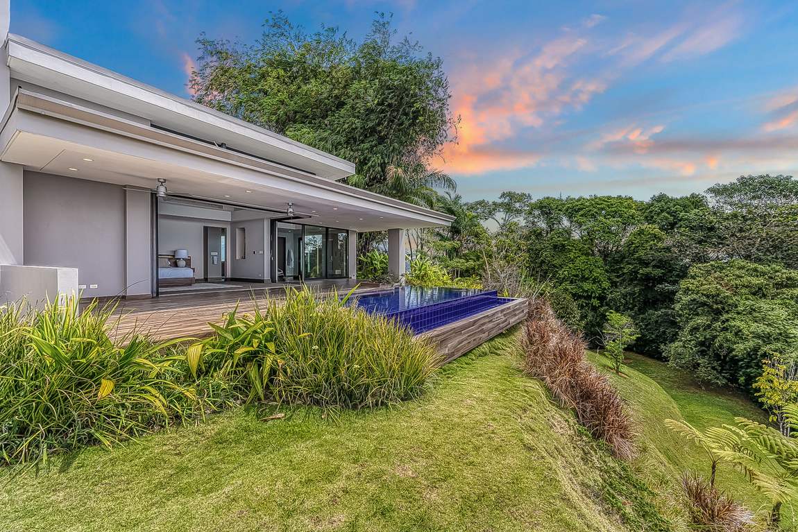 The house from the garden at sunset