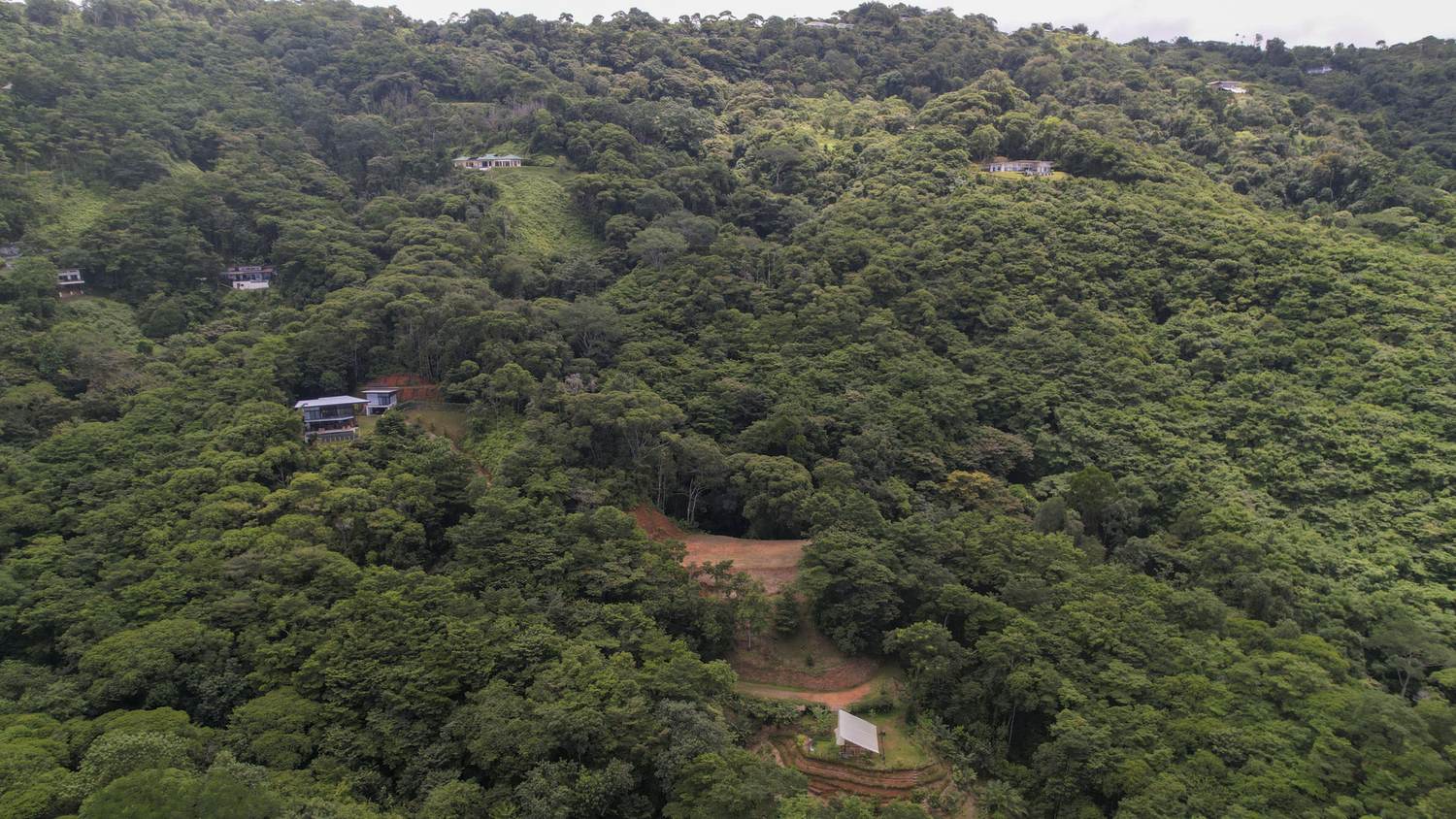 Costa Verde Estates titled lot &mdash; over the parcel, with neighboring roofs among the trees