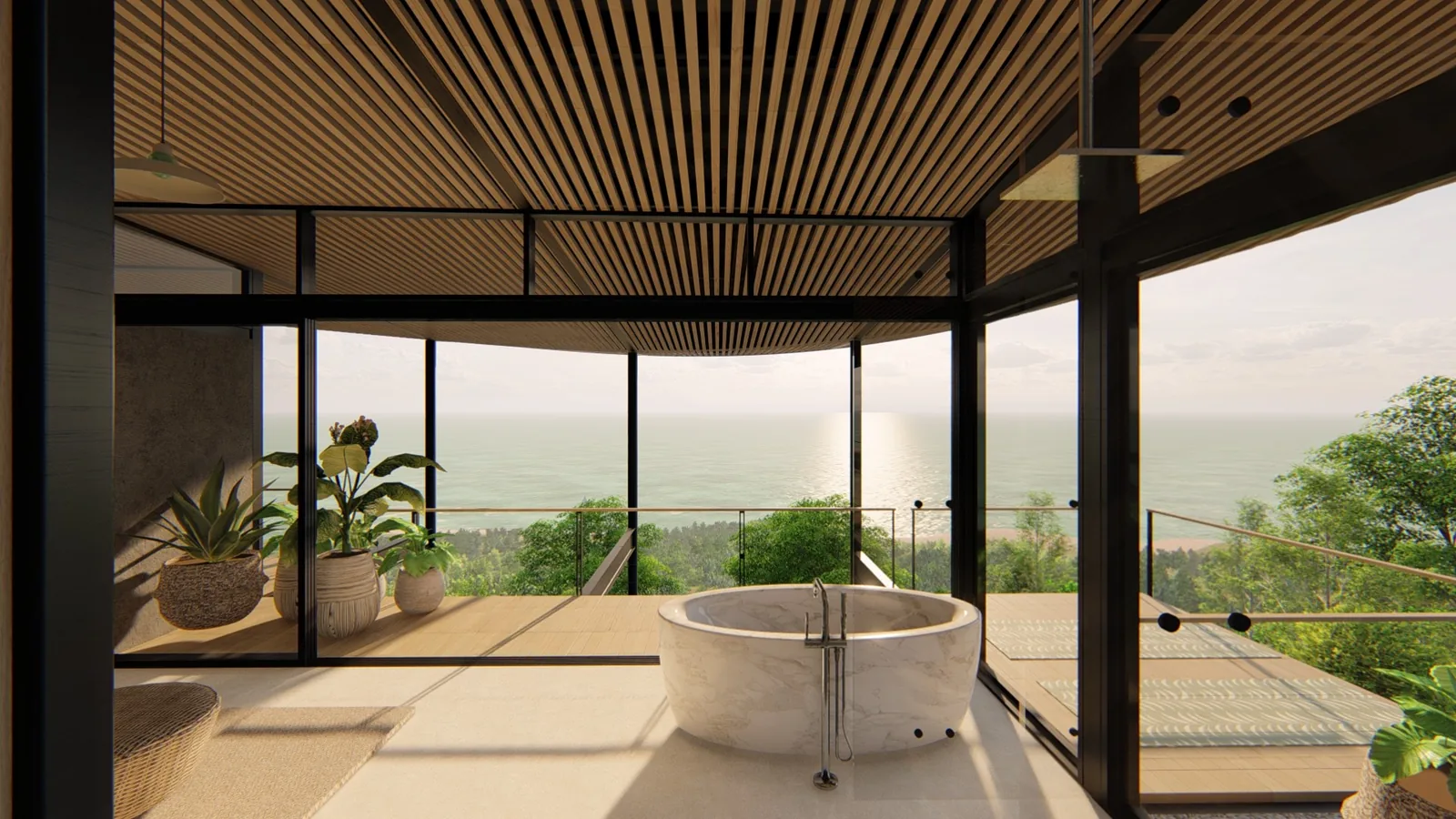 Architect&rsquo;s rendering of the proposed house for Lot 65 &mdash; the interior looking out toward the ocean