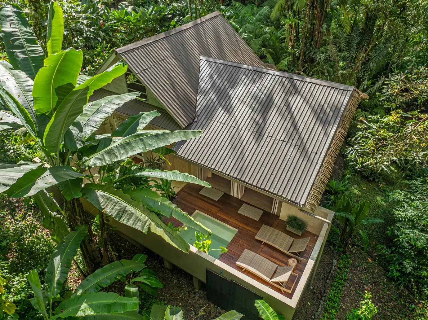 680-acre Golfo Dulce estate &mdash; A guest cabin roof set into the rainforest canopy