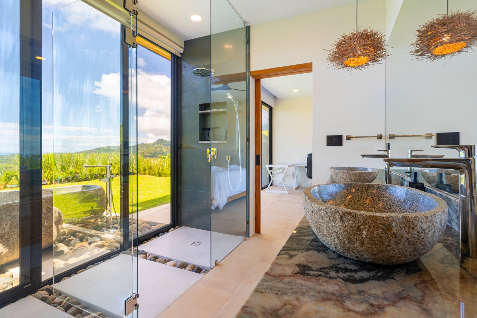 Modern Glass Estate &mdash; A bedroom with the mountain outlook