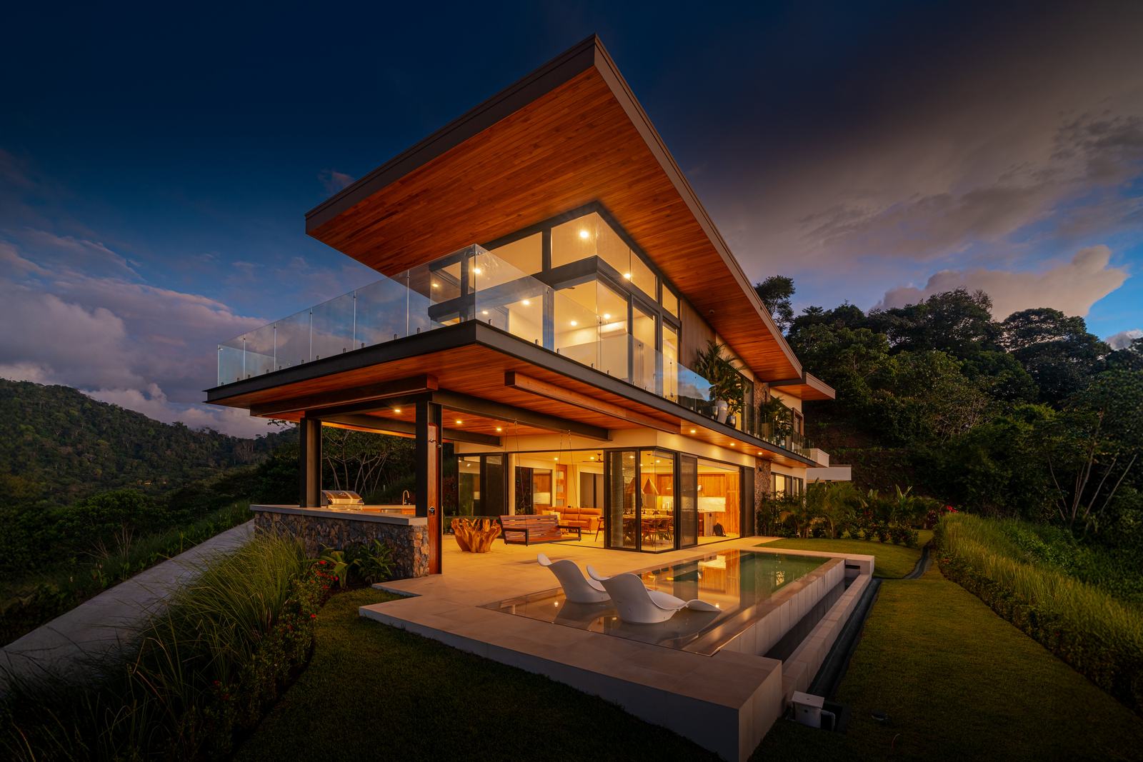 Modern Glass Estate &mdash; The house and the valley at night