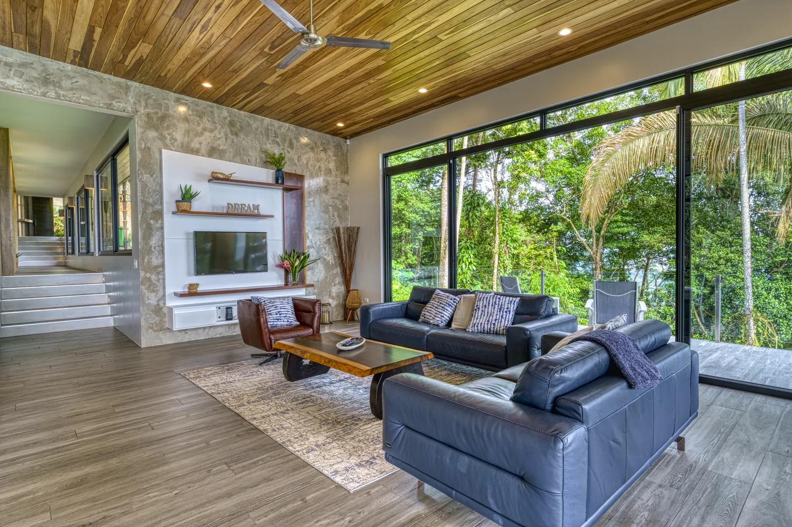 Villa Cosara &mdash; the living room under its timber ceiling