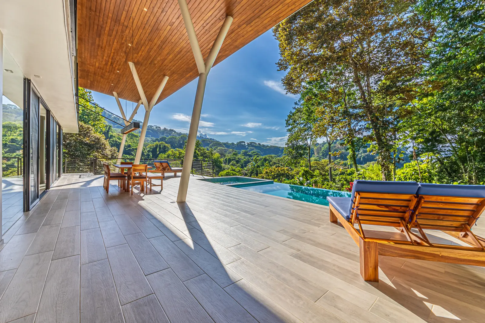 Villa las Ramas &mdash; the pool terrace under the deep eave