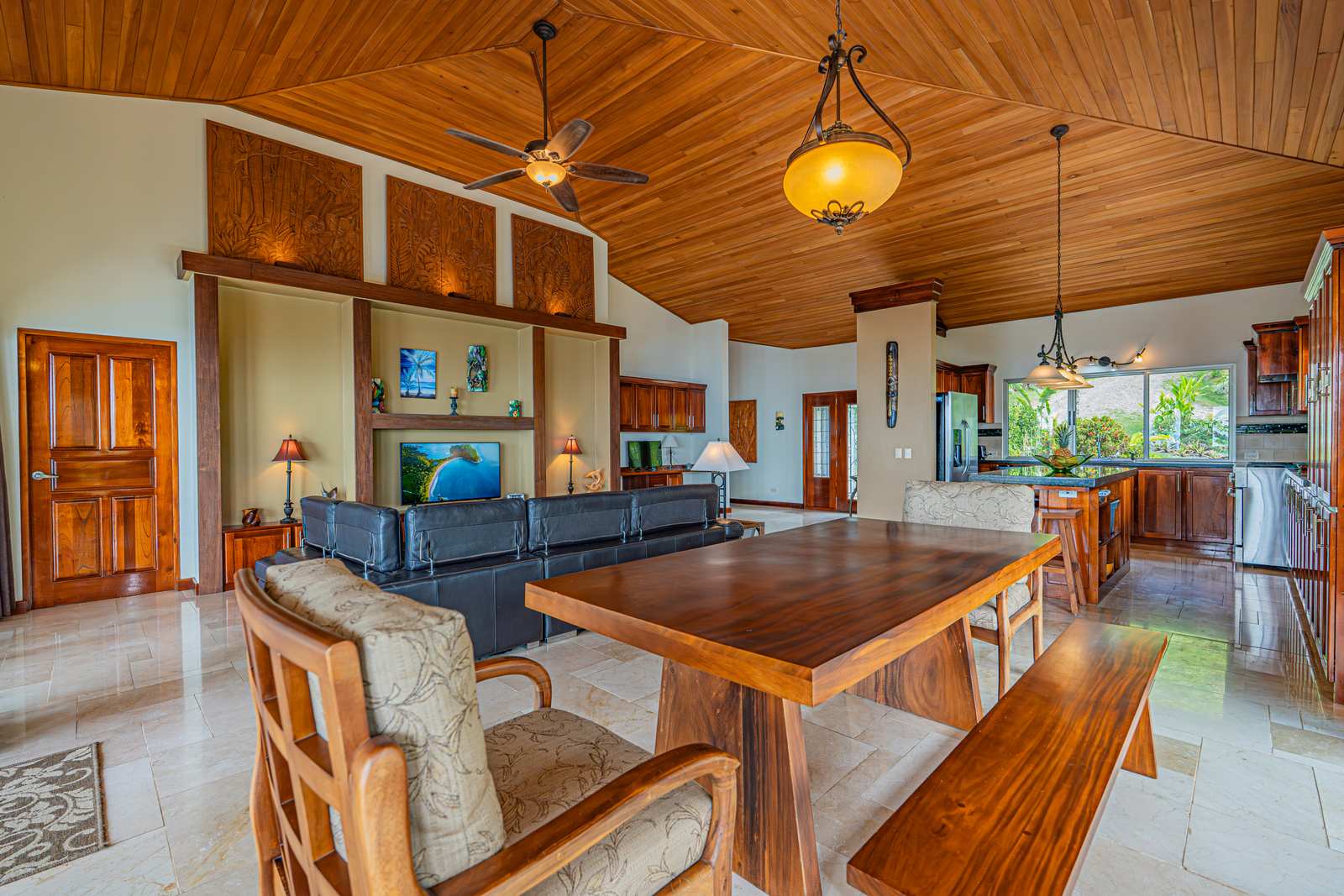 The dining table beside the open kitchen