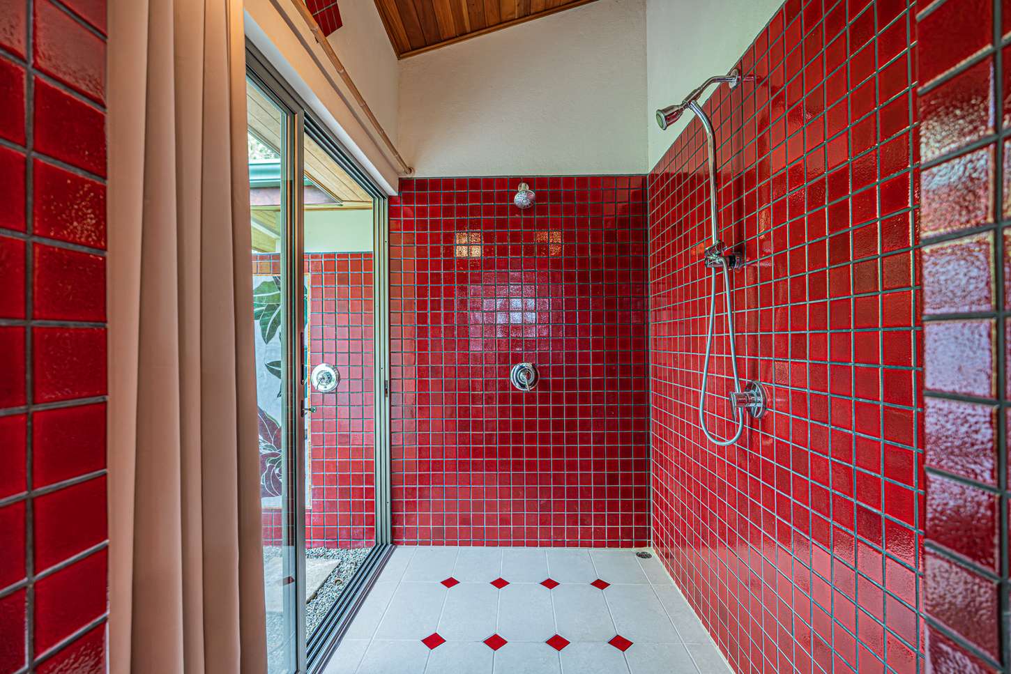 The tiled walk-in shower