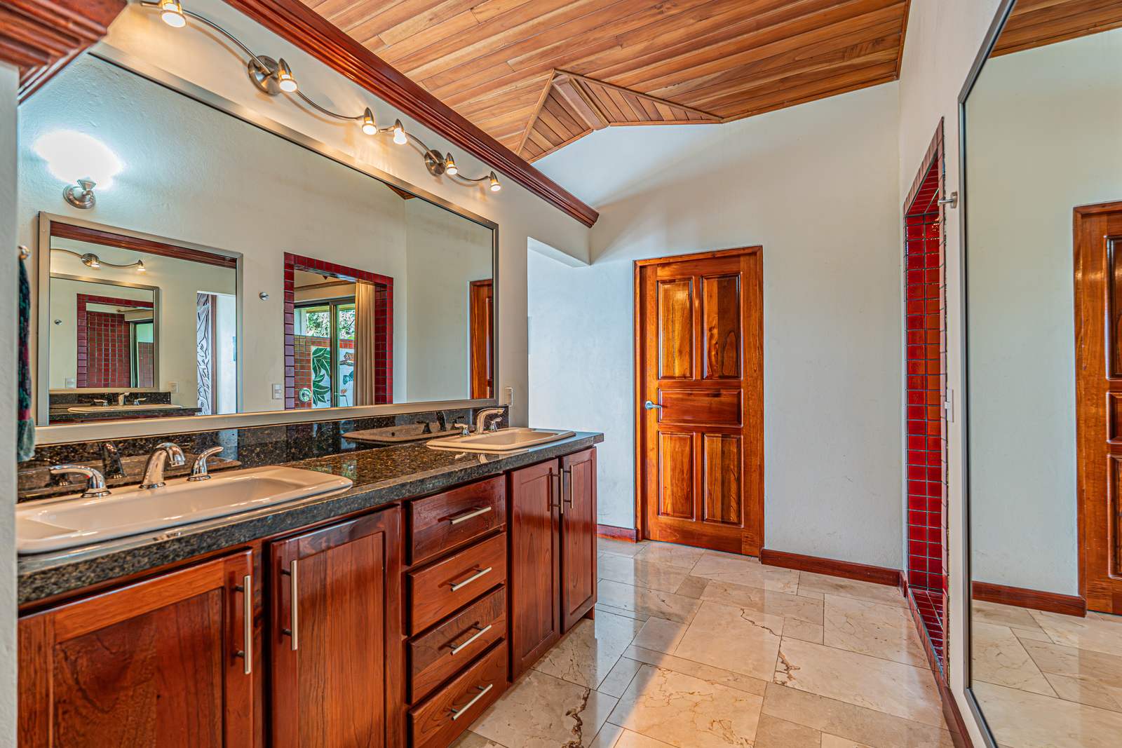 A double vanity in solid hardwood